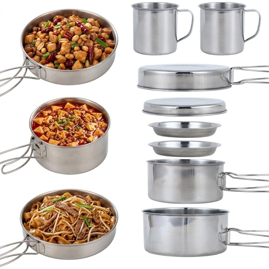 Camping Hiking Cooking - 8Pcs/Set 304 Stainless Steel Portable Camping