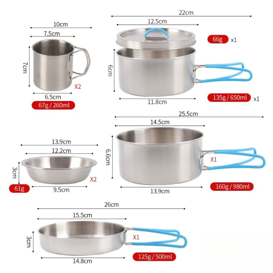 8Pcs/Set 304 Stainless Steel P - Camping Hiking Cooking recension och pris